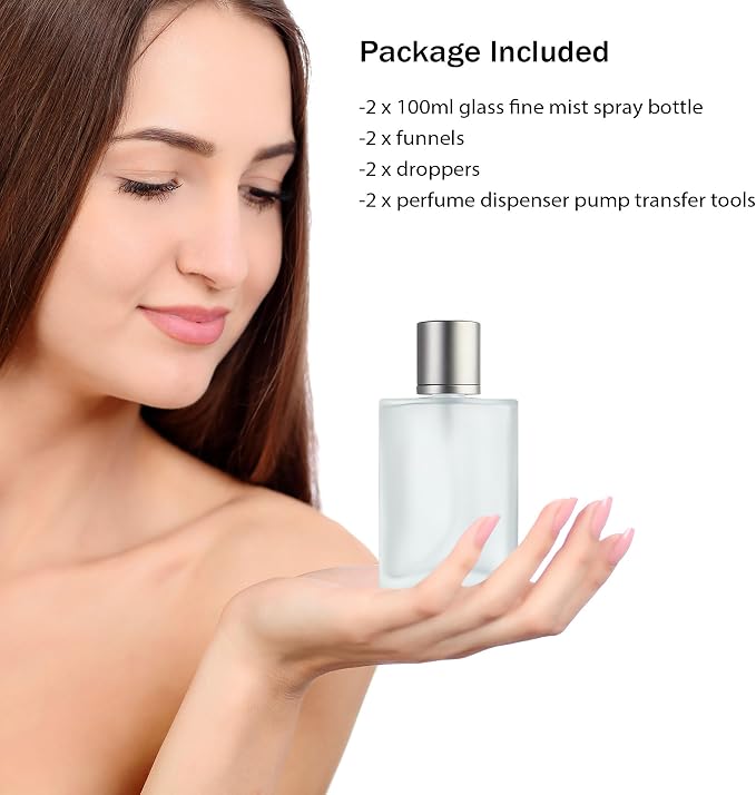 YU FENG Glass Perfume Bottles Empty Refillable Atomizer 2 Pack 100ml/3.4oz（Cylinder）