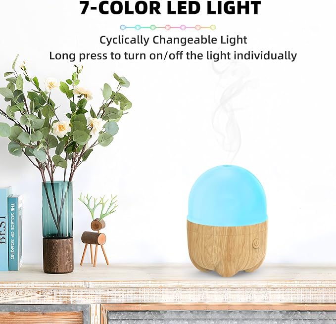 SEEDSEEL 150ML Rechargeable Battery Essential Oil Diffuser, Portable Cordless Aromatherapy Diffuser with 7 LED Color Changing Lights, for Bedroom, Office, Outdoor