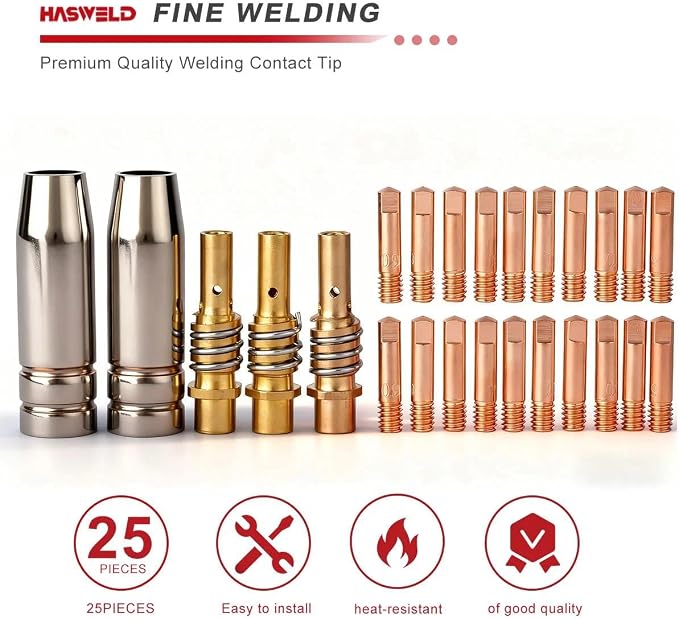25PK Contact tip Nozzle .023 Parts diffuser kit fits Vulcan OmniPro 220 MIGMax 140 215 63616 63617 Welder & Titanium Unlimited 200 MIG170 / MIG140 57862 64804 64805 Welder MIG Gun (25PK Nozzle .023)