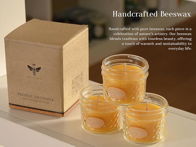 DEYBBY 3 Pack Beeswax Jar Candles Set - Beeswax Candles Gift, Each18 Hrs Burn - Handpour Bees Wax Candle for Home Decor Bath Relaxation Housewarming Gift with Natural Scent