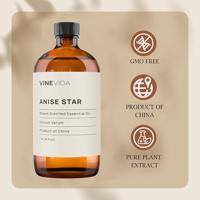 VINEVIDA Anise Star Essential Oil 16 oz - Undiluted Oil for Candlemaking & Soap Making - DIY Candle Scents