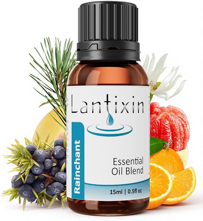 Lantixin Essential Oil Blend for Diffuser – Black Spruce & Ylang Ylang in Rosehip Oil – Aromatherapy Blend for Relaxation,Sleep, Spa – for Humidifiers, Home, Hotel – 0.5 Fl Oz (Rainchant Awakening)