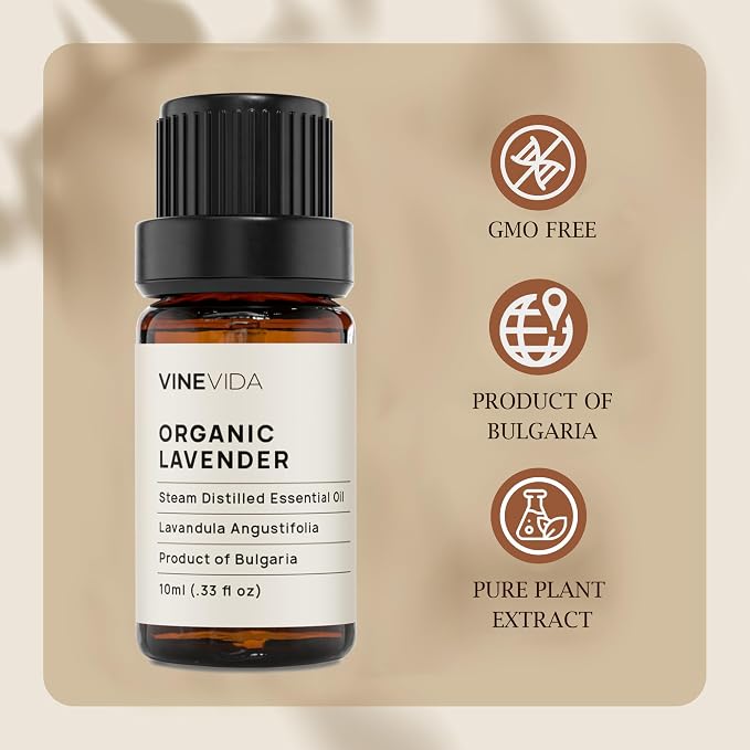 VINEVIDA Organic Lavender 10 mL Undiluted Essential Oil - Pure, Unscented