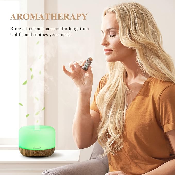 Aromatherapy Essential Oil Diffuser for Room: 500ml Colorful Aroma Air Humidifier with Adjustable Cool Mist Mode, Auto Off Ultrasonic Diffusers for Large Room Home Office(Brown)