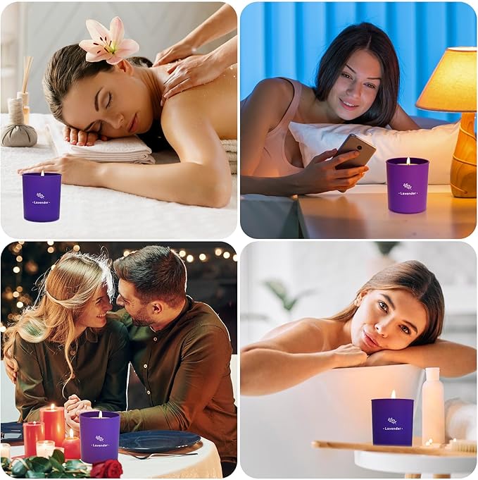 TranquilBliss Lavender Candles for Home Scented, 8 oz Scented Candles Present, Purple Jar Wax, Made with Soy for Women, 45 Hour Long-Lasting Burn for Girl Women Birthday Present Giving - 4 Pack