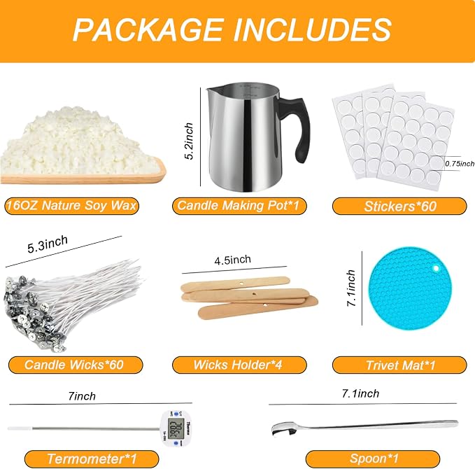 BBAXI Candle Making kit Supplies，Nature Soy Wax DIY Craft Tools with 32oz Candle Making Pouring Pot,16oz Soy Wax,Wooden Wick Holders, Candle Wicks,Stickers,Thermometer and Spoon for Beginners Adults