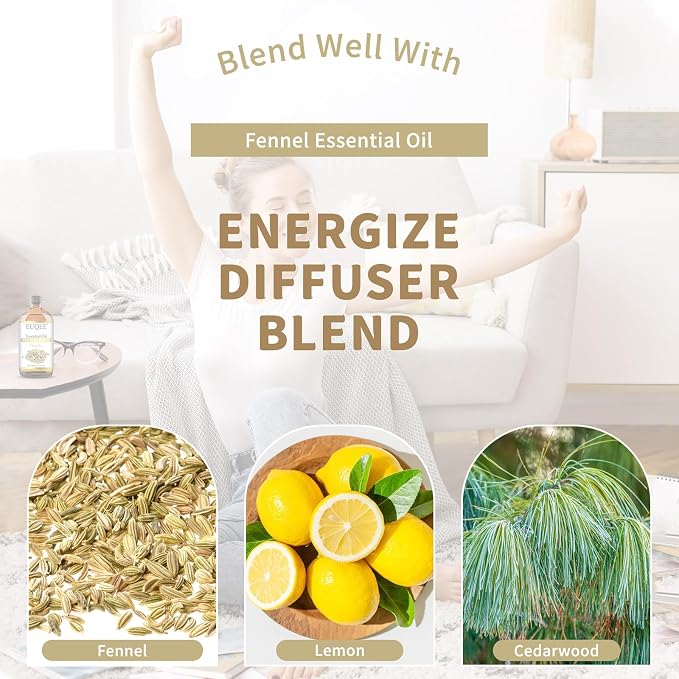 EUQEE Fennel Essential Oil 4Fl.Oz Pure Fennel Oil with Glass Dropper for Skin, Aromatherapy, Diffuser, Soap Making, Candle Making - 118ml