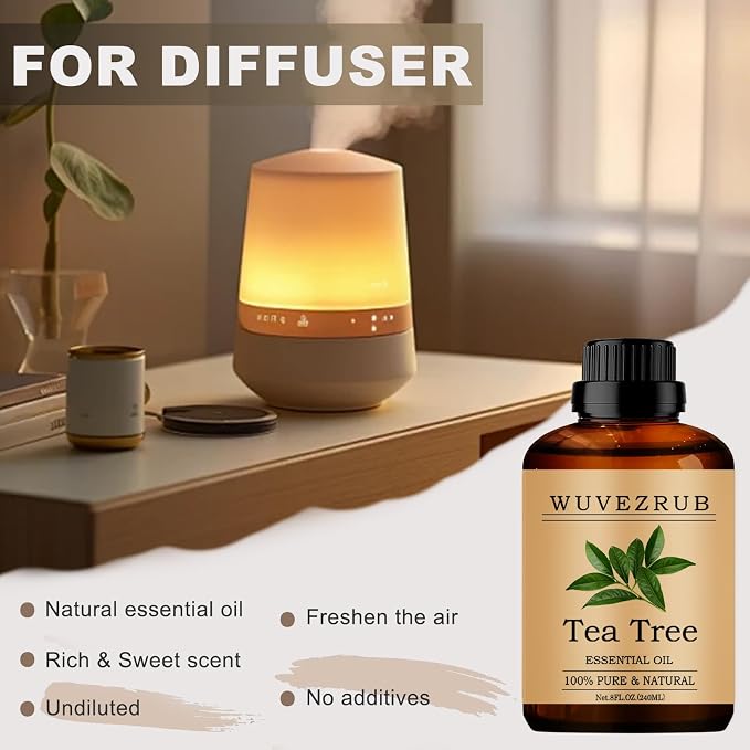 Tea Tree Essential Oils, 240ML 100% Pure and Natural Essential Oil for Aromatherapy Diffuser - Tea Tree /8 Fl Oz
