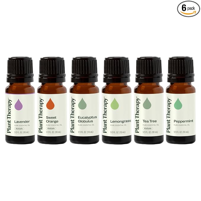 Plant Therapy Breathe Easy Essential Oil Set of 6 Bottles 10 mL (1/3 oz) Each, Lavender, Eucalyptus, Peppermint, Lemongrass, Orange Sweet, Tea Tree, 100% Pure, Aromatherapy