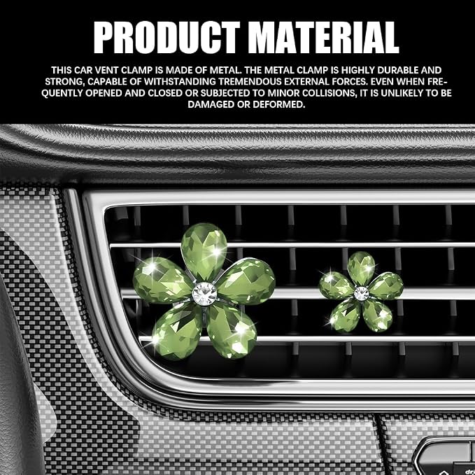 5PCS Bling Daisy Flower Car Air Vent Clips, Car Diffuser Vent Clip, Sparkling Crystal Rhinestone Cute Auto Air Conditioning Clamp, Diamond Air Outlet Clip Decor for Women Girls (Light Green)