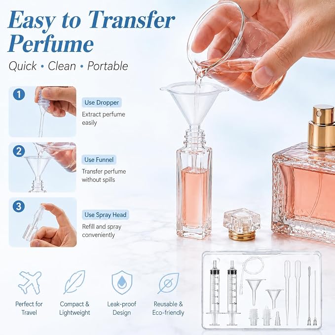 12 Pcs Perfume Making Kit – Perfume Syringe Extractor Set with Extension Catheters, Funnels, Droppers & Storage Box for Refilling Travel Bottles, Essential Oils & Cologne