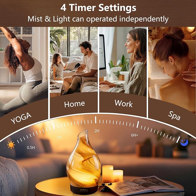Aromatherapy Diffuser Essential Oil Diffuser - Glass Diffuser Ultrasonic Aroma Diffuser 150ml Scented Oil Diffuser with Auto-Off Protection & 7 Colors Night Light for Home Office Decor&Gift