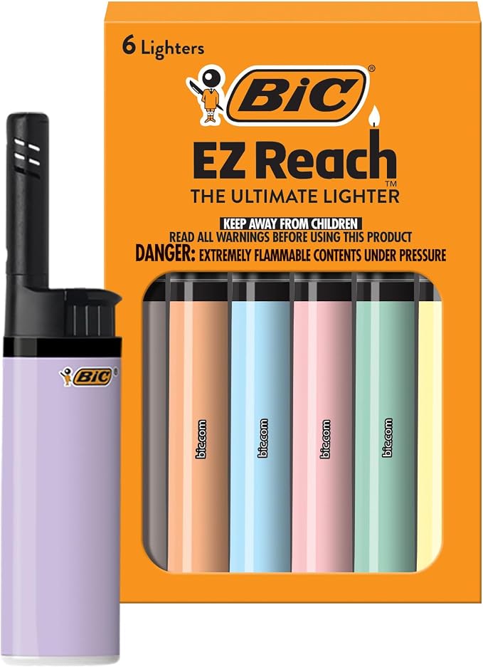 BIC EZ Reach Pastel Lighters, Reliable and Safe Candle Lighter, 6-Pack