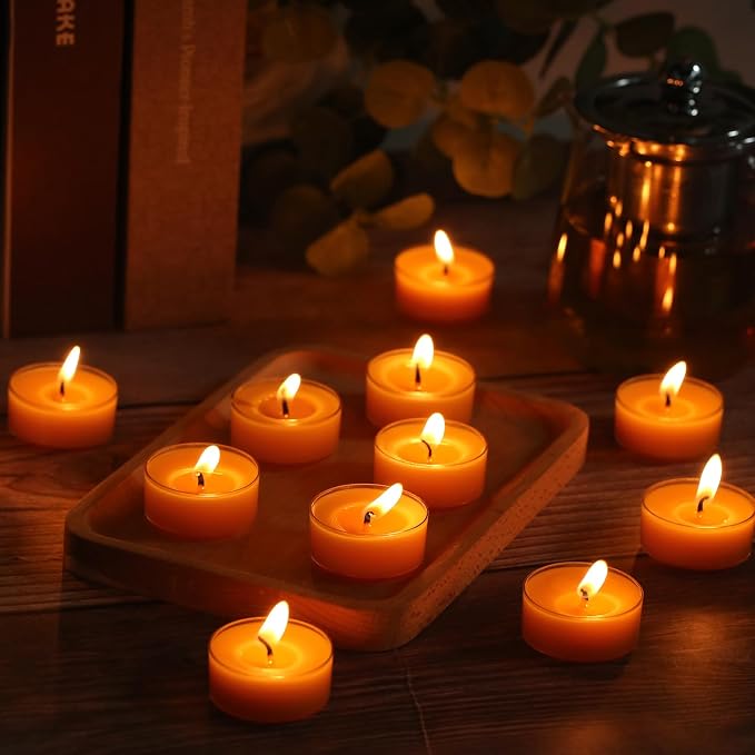 36 Packs Beeswax Tealight Candles- 4 Hour Burn Time Beeswax Candles Burn Evenly and Clean Bees Wax Candles Bulk Smokeless Beeswax Tea Lights for Relaxing Air Purification
