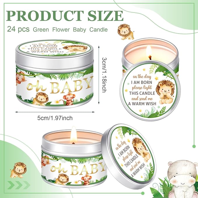 MTLEE 24 Pcs Jungle Animal Baby Shower Party Favors Candles Lavender Scented Baby Shower Favors for Guests Rustic Tealights Candles Gender Reveal Return Gifts (1.2 oz, Green)
