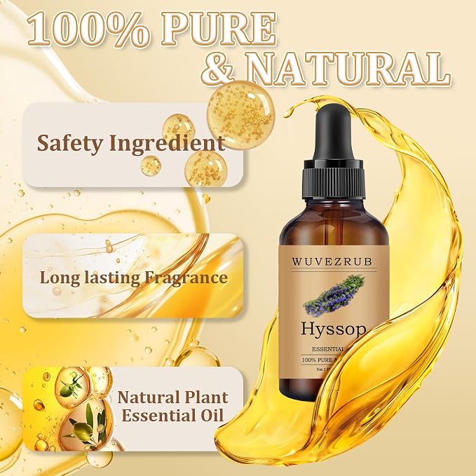 Hyssop Essential Oil 60ML - 100% Pure and Natural Oils for Aromatherapy Diffuser - 2 Fl Oz/Hyssop