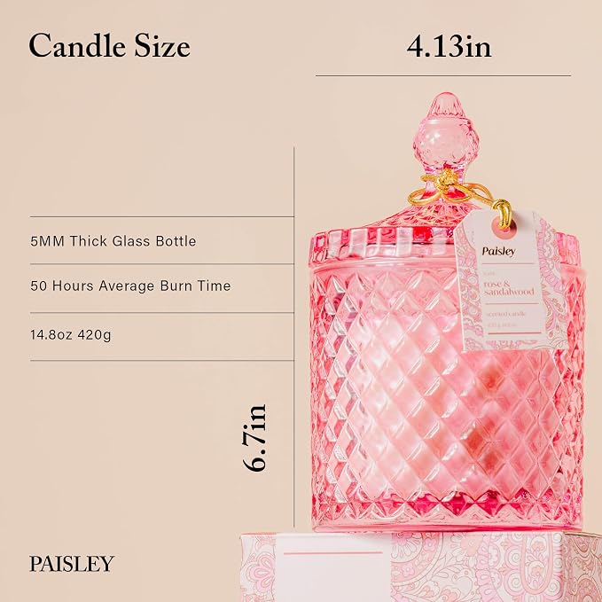Hidden Label Sandalwood Rose Crackling WoodWick Candle, 14.8 Oz Non Toxic Soy Wax, 14.8 Oz 70-Hour Long Lasting Scented Candle for Home, Aromatherapy Relaxation Gift for Women