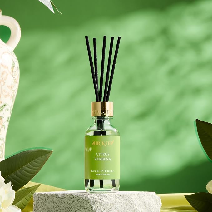 Airkeep Reed Diffuser Set, 3.38 fl oz (100 ml) - Cirtus Verbena Oil Diffusers with 8 Reed Sticks, Home Fragrance Reed Diffuser for Bathroom Shelf Decor
