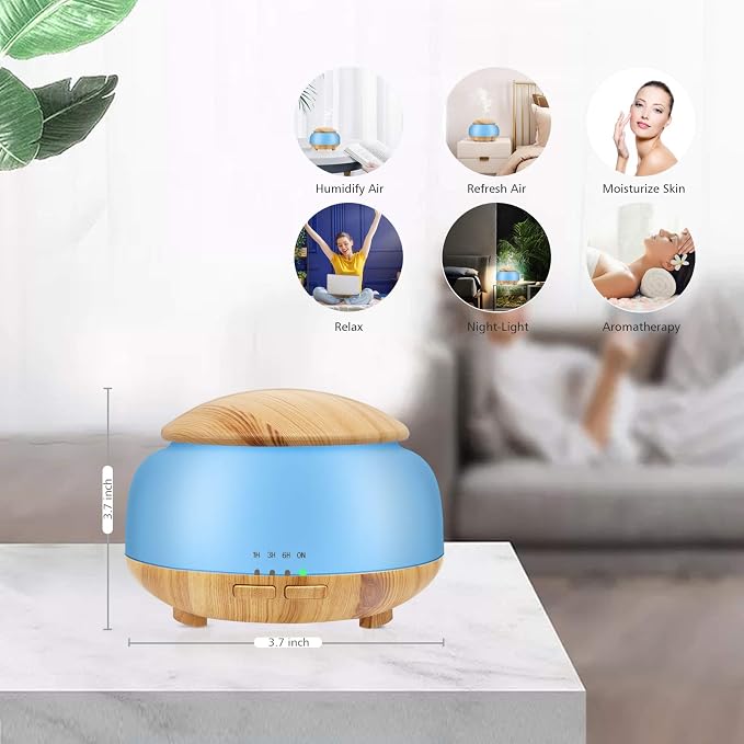 Essential Oil Diffuser, Daroma Aromatherapy Diffuser With Remote Control,300ml Aroma Ultrasonic Nebulizing Cool Mist Humidifier,7 Color Mood Lights & Waterless Auto-Off for Home Office Gift,Light Wood