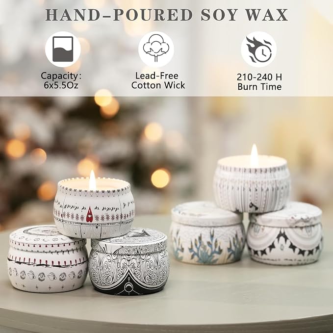 Candle Set for Women Gift, Scented Candles, 6 Pack Large Natural Soy Wax Candles in Tins, Stress Relief Gifts for Women, Aromatherapy Candle, 5.7oz Each, 30-35 Hr Burn, Ideal Gifts for Mom Birthday