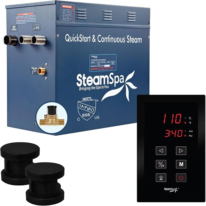 12kW Steam Sauna Generator Sentry Series 240V Steam Generator with Touch Screen, Steamhead, Built-in Steam Shower Auto Drain, ACU Quickstart Steam Bath Generator (Black)