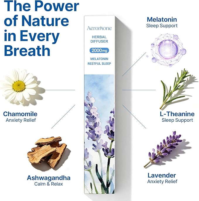 Melatonin & Chamomile Essential Oil Ambient Scent Diffuser - 2ml | Enjoy 2000mg pure botanical blend for mindful relaxation. Pocket-sized, passive natural fragrance for daily wellness & focus.
