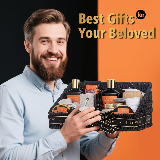 Fathers Day Gifts for Men, Birthday Gift, Spa Set for Men, Bath & Beard Gift Set, Spa Gift Basket for Men - Bath and Body Gift Basket Set | Perfect Gifts for Dad Christmas, Valentines Day Gift for Him