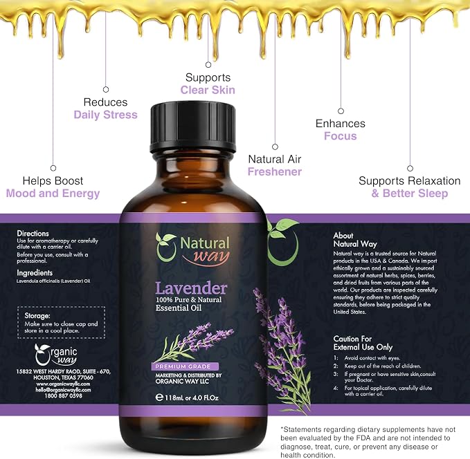Lavender Essential Oil - Pure Aromatherapy Oil for Diffusers, Hair Growth, Skin, Scalp Care, Massage | Refreshing Hair Oil for Women & Men | Natural Essential Oil for Diffuser | 4 Fl Oz (120 mL)