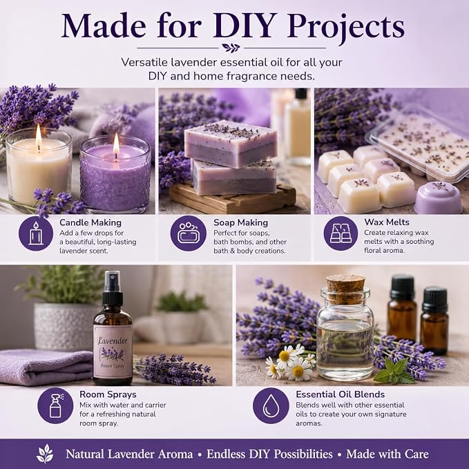 GreenHealth Lavender Essential Oil – 8 fl oz (237 ml) – Aluminum Bottle w/Plug Cap – Lavender Oil for Diffuser, Aromatherapy, Soap Making, Candles & DIY