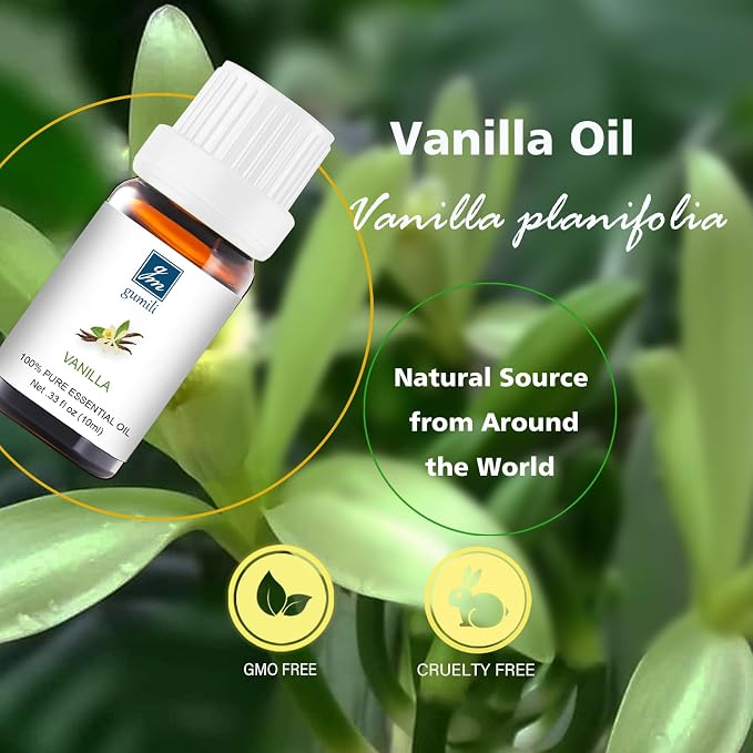 GM Gumili Vanilla Essential Oil - Pure Natural Oil for Aromatherapy Diffuser, Skin, Hair, DIY Perfume & Candle Making - Organic 10mL Warm Sweet Scent