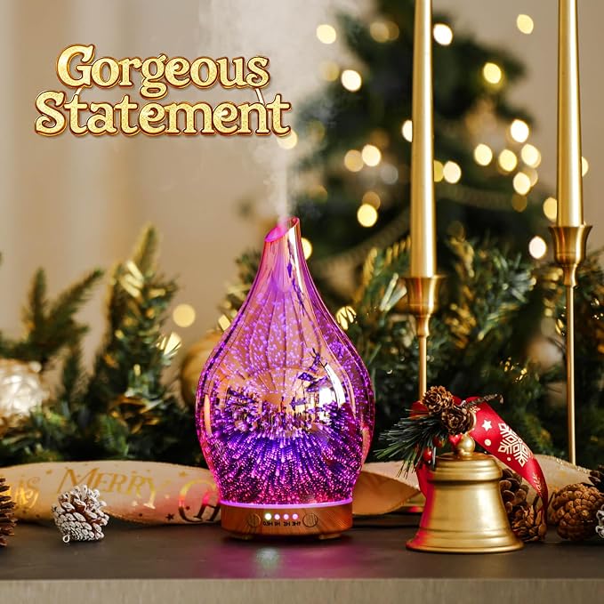Porseme Essential Oil Diffuser 3D Firework Glass Aromatherapy Ultrasonic Humidifier Rose Gold, Auto Shut-Off, Timer Setting, BPA Free, Aroma Decoration for Home, Office, Gym, Spa, Premium Gift 150ml
