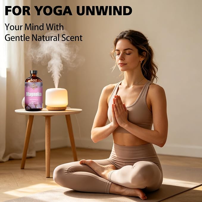 Magnolia Essential Oil, Magnolia Oil 4 Fl Oz 120ml for Diffuser Yoga Soap & Candle Making – with 0.33 Oz Roller Ball & Dropper YHSESSE Essential Oils
