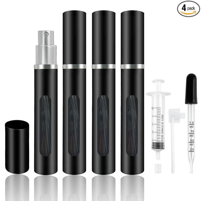 4 Pack Refillable Mini Perfume Atomizer Bottle，Portable Separate Bottles，Travel and Outings Spray Boxes Dispensers 5ml/0.2oz (Black)