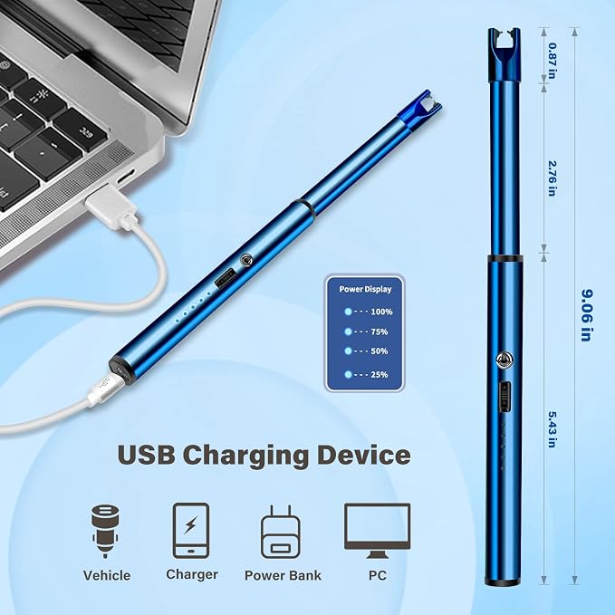 Electric Candle Lighter Windproof USB Rechargeable Flameless Long Neck Lighter for Candles Gas Stove Fireplace BBQ Kitchen Grills (Blue)