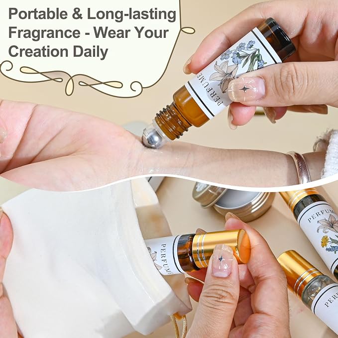 Perfume Making Kit- DIY Solid Perfume for Women, 2-in-1 Roller Perfume & Solid Cologne, Mini Perfume Set with Fragrances Bottle, Essential Oils, Perfume Travel Refillable Gift for Women, Men