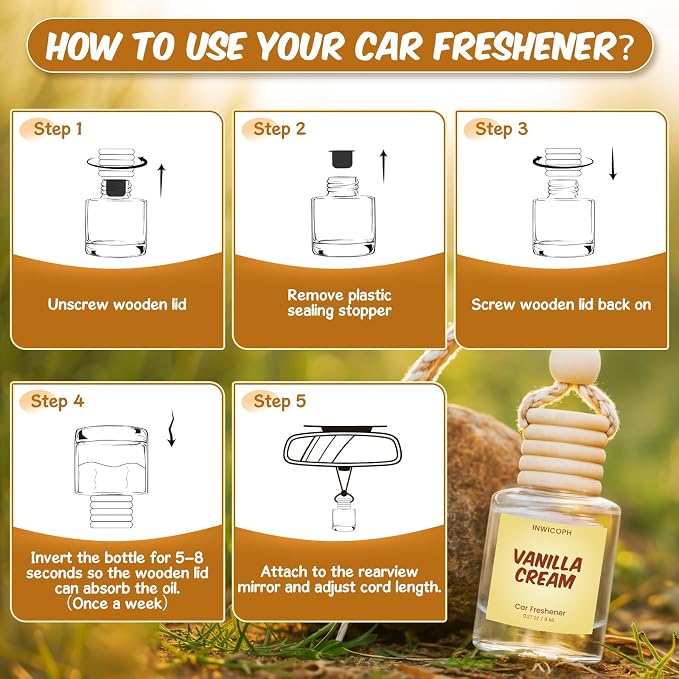 Premium Car Air Freshener Diffuser Set (2 Pack) - Vanilla Cream Fragrance Oil, 45+ Day Long-Lasting Hanging Auto Freshener