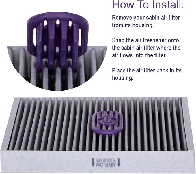 PUREFLOW Cabin Filter Air Freshener with Odor Eliminator - Fits on Most Car, Truck, and SUV Cabin Air Filters - Lavender (2-Pack)