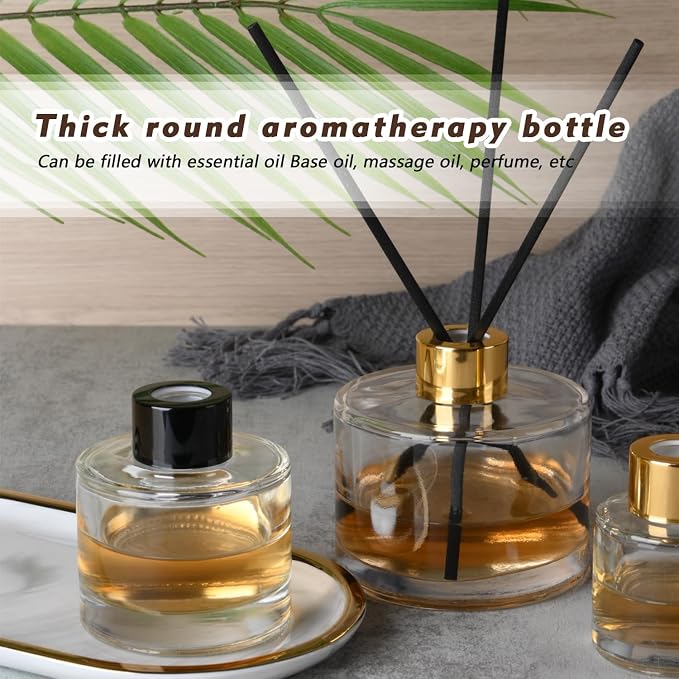 ericotry 2PCS Empty Clear Glass Essential Oils Diffuser Bottles with Black Caps Fragrance Accessories Use for DIY Replacement Reed Diffuser Sticks Sets Home Fragrance & Decoration (50ml/1.7oz)