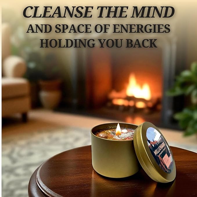 Millionaire Candle – Wealth, Abundance & Prosperity Ritual Candle | Hand-Poured Soy Wax with Crystals & Herbs | Intention Candle for Success, Manifestation & Good Fortune (8oz)