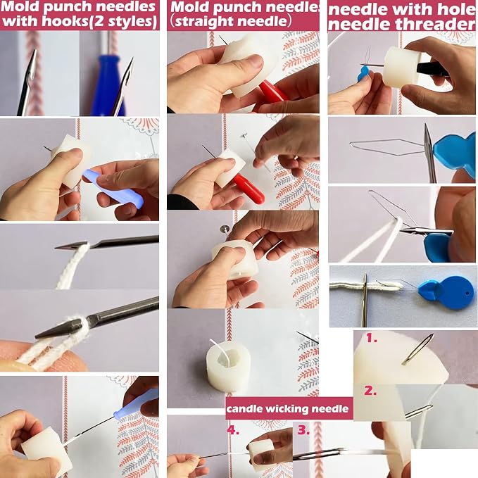 11 PCS Candle Punch Wicking Needle tools with Hook & Eye Mold Hole Punch Candlewick Inserting Tool Tweezer for Silicone Molds Large-Eye Candle Wicking Needle Threader for Candlewick of All Thicknesses