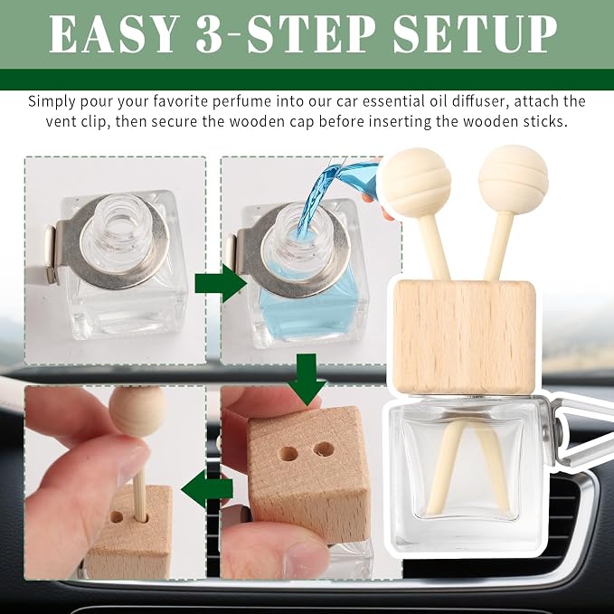2PCS Car Diffuser Bottle with Vent Clip,Refillable Car Air Freshener with Wooden Lid and Stick,Transparent Empty Cars Diffuser Bottles as Cars Diffusers for Essential Oils