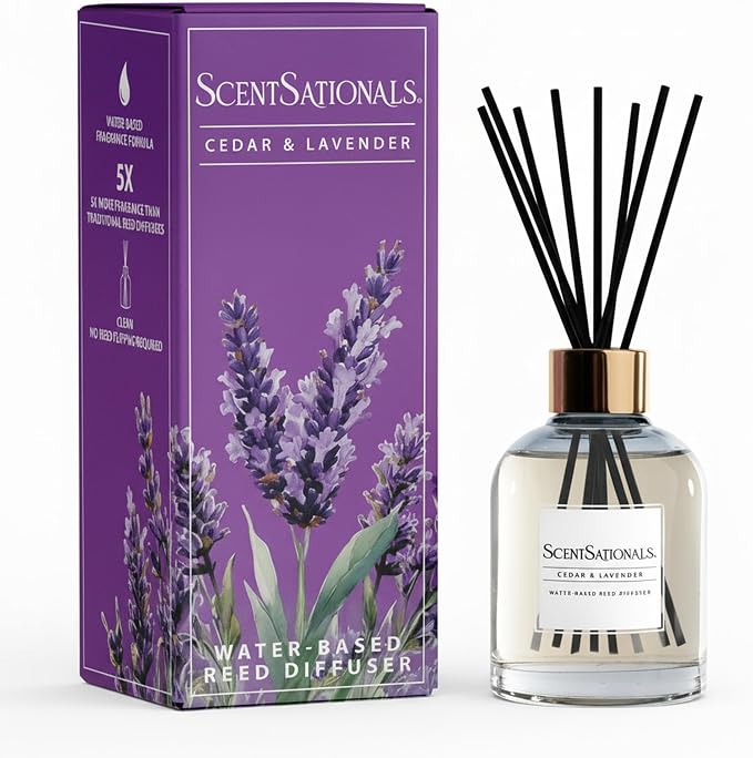 ScentSationals Water-Based Reed Diffuser - Cedar & Lavender - 5 FL OZ Aromatherapy Reed Diffuser