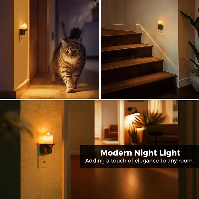 L LOHAS LED Candle Night Light, Amber Night Lights Plug into Wall, Flameless Candle Nightlight with Light Sensor, 0-100LM Dimmable Vintage Decorative Night Light for Hallway Bedroom,2Pack