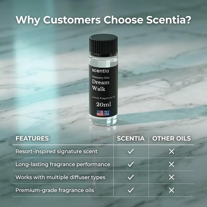 Scentia Dream Walk Aromatherapy Oil for Diffuser – Hotel Scent Inspired by 5-Star Spa Resort – 20 mL – White Tea, Cedarwood & Amber Natural Fragrance Oil for Waterless & Cold Air Diffusers