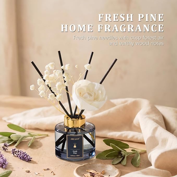 Airkeep Flower Reed Diffuser Set, Fresh Pine Diffuser Set, 5.07 Fl.oz (150ml), Home Fragrance, Bathroom, Bedroom & Home Décor, Air Freshener