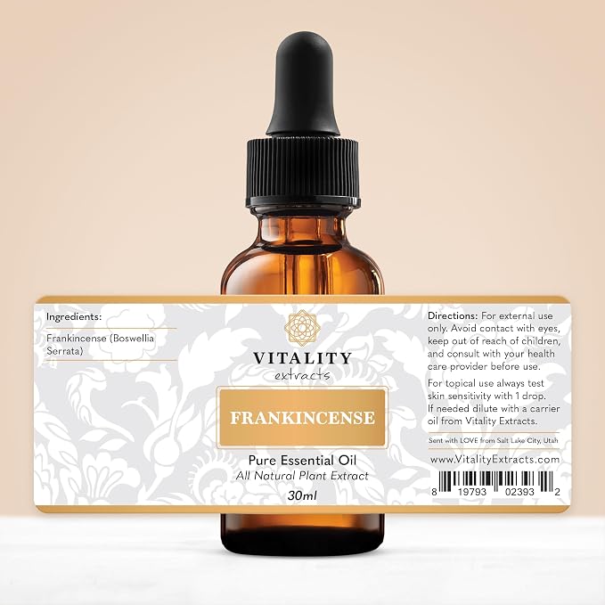 Vitality Extracts Frankincense Essential Oil (30ml) – 100% Pure Boswellia Serrata, Aromatherapy Oil for Relaxation & Calm, Skin Care Use, Warm Woody Scent for Diffuser, Massage & Yoga