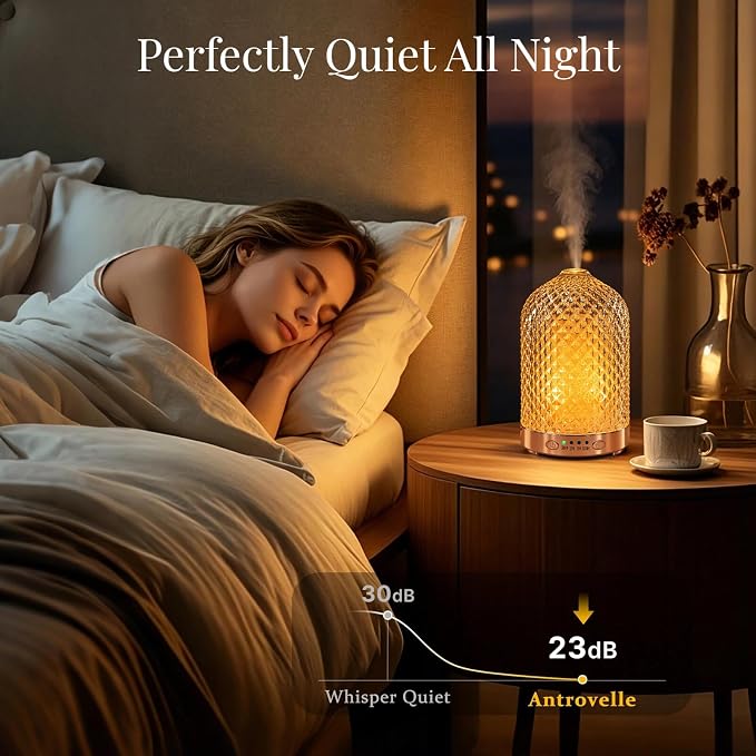 Essential Oil Diffuser, 120ML Glass Aromatherapy Diffuser with 7 Color Lights & Timer, Ultrasonic Small Humidifier with Auto Shut-Off for Home Office Bedroom (Glass-Diamond)