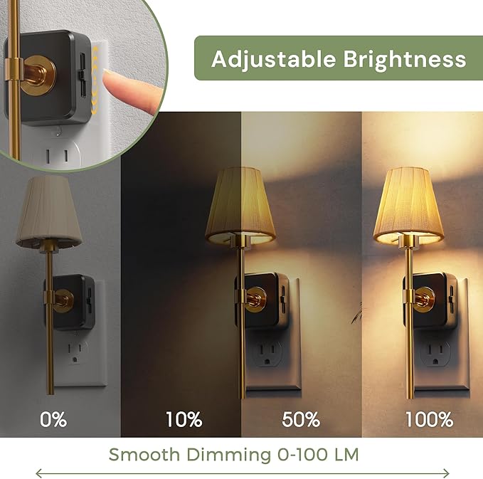 L LOHAS LED Night Lights Plug into Wall, Pleated Fabric Cover Night Light, Dusk to Dawn Sensor Vintage Nightlight, 0-100LM Dimmable, for Bedroom Living Room Hallway