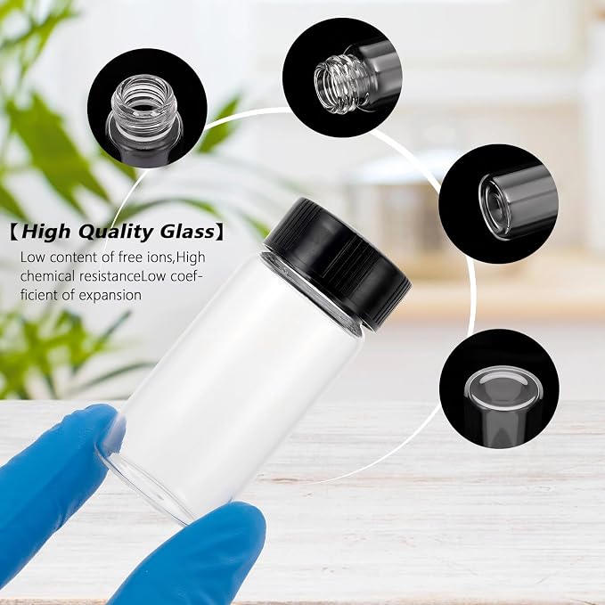 Kesell 20-Pack 20ml Glass Vials with Screw Caps - Small Vials for Essential Oil, and Specimen Samples - Clear Bottles with Lids