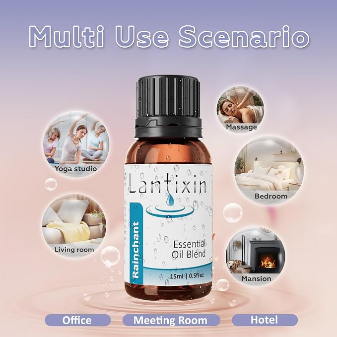 Lantixin Essential Oil Blend for Diffuser – Black Spruce & Ylang Ylang in Rosehip Oil – Aromatherapy Blend for Relaxation,Sleep, Spa – for Humidifiers, Home, Hotel – 0.5 Fl Oz (Rainchant Awakening)